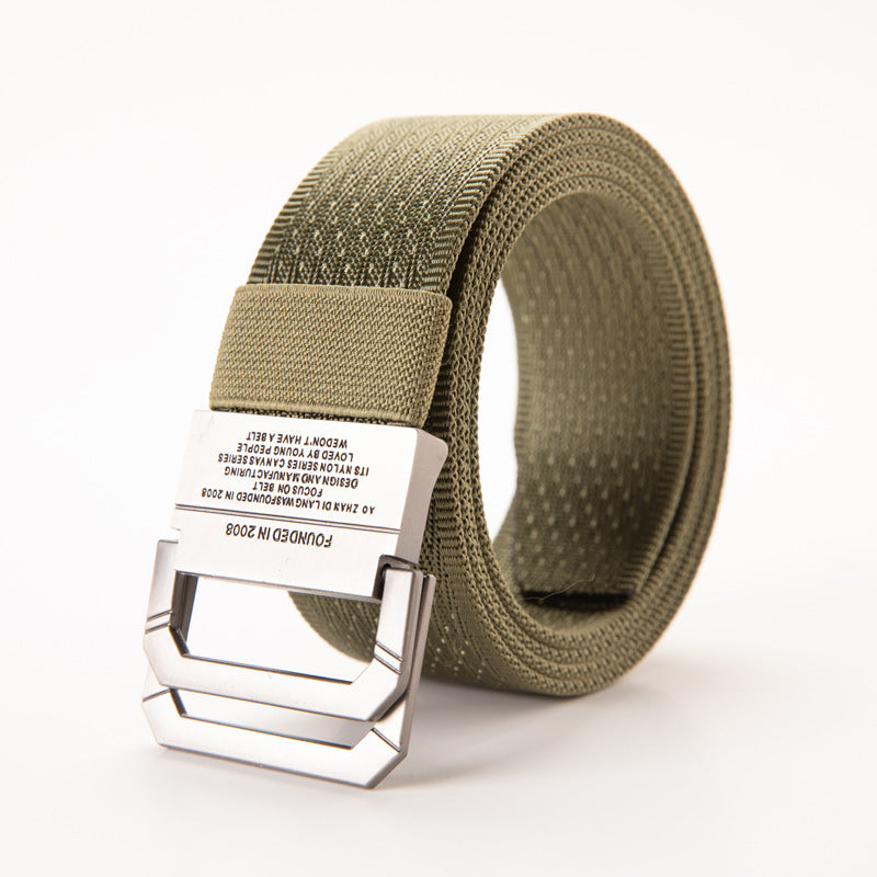 Quick-drying Nylon Belt Men's Tactical Sports Belt Alloy Double Ring Buckle Korean Woven Canvas Trousers