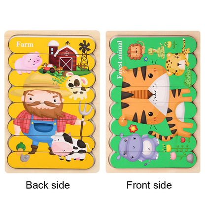 Wooden Creative Strip Puzzle Children's Educational Early Childhood Enlightenment Cognitive Cartoon Animal Puzzle Board Toys