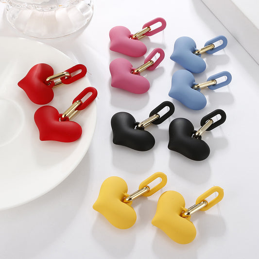 Candy Colored Love Earrings Womens Summer Small Soft Rubber Feel Lacquer