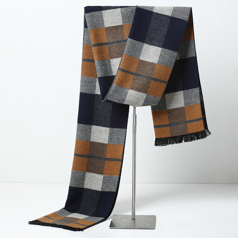 Simple Plaid Warm Keeping Artificial Cashmere Scarf Men's Scarves | Ectron Online