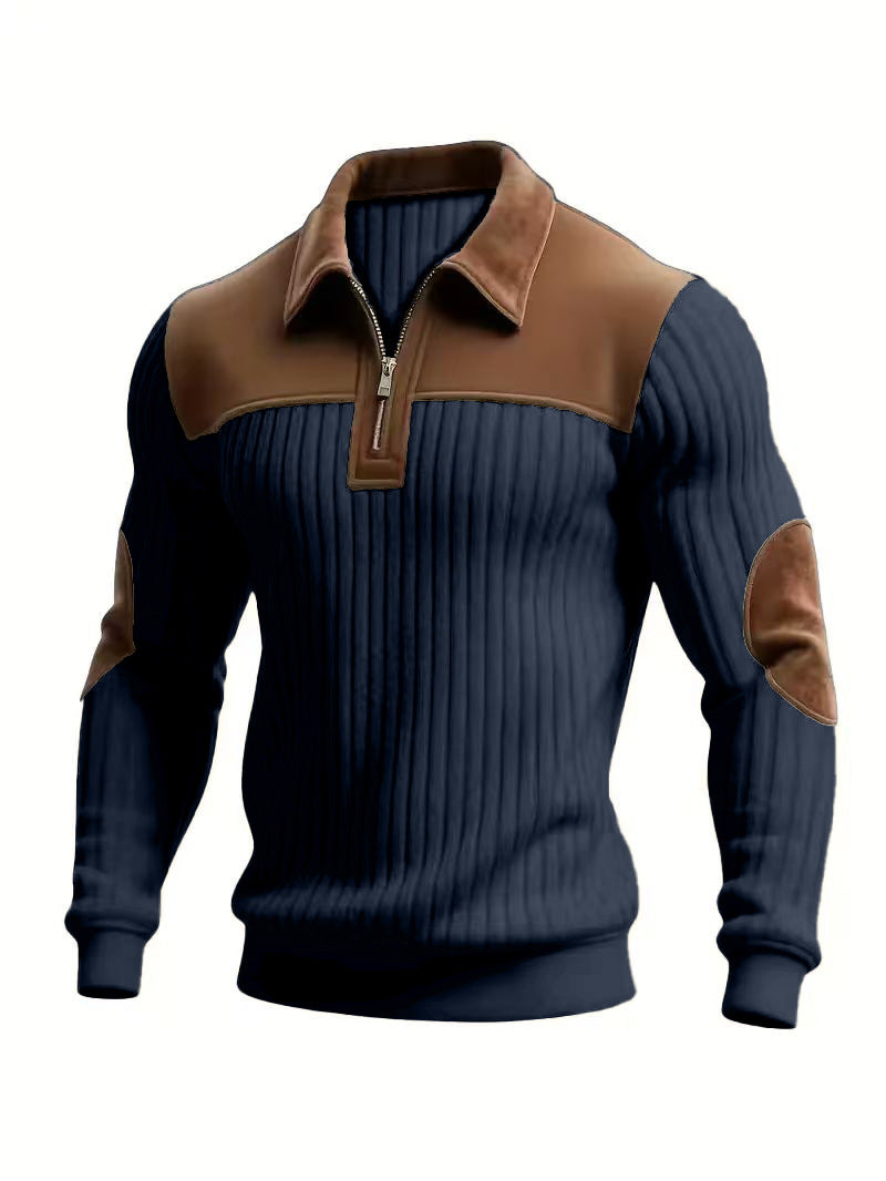 Women's Notched-Collar Patchwork Knit Top