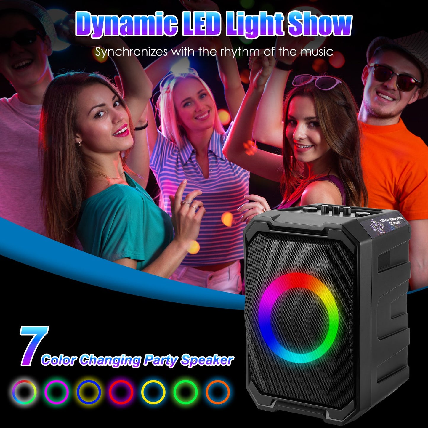 Wireless Party Speaker with 2 Mics | TWS Bass & LED Bluetooth Speaker