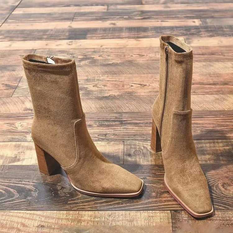Short Boots Thick Heel Stretch Thin Boots Brown Boots Short Boots Thick Heel Stretch Thin Boot | Ectron Online