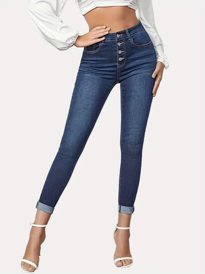 Women's Contrast Color Slim Jeans | Stretch Rolled Hem Cropped Denim Contrast Color Slim Fit Stretch Rolled H | Ectron Online