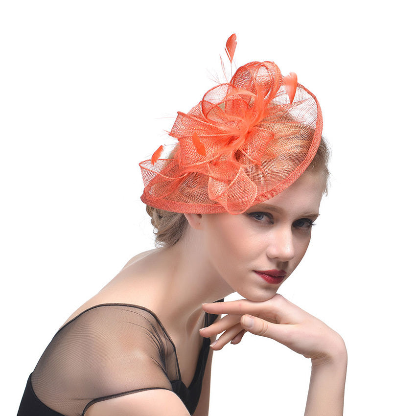 Hemp Yarn Feather Hairpin – Elegant Bridal & Banquet Accessory Hemp Yarn Banquet Net Top Hat Bridal Fea | Ectron Online