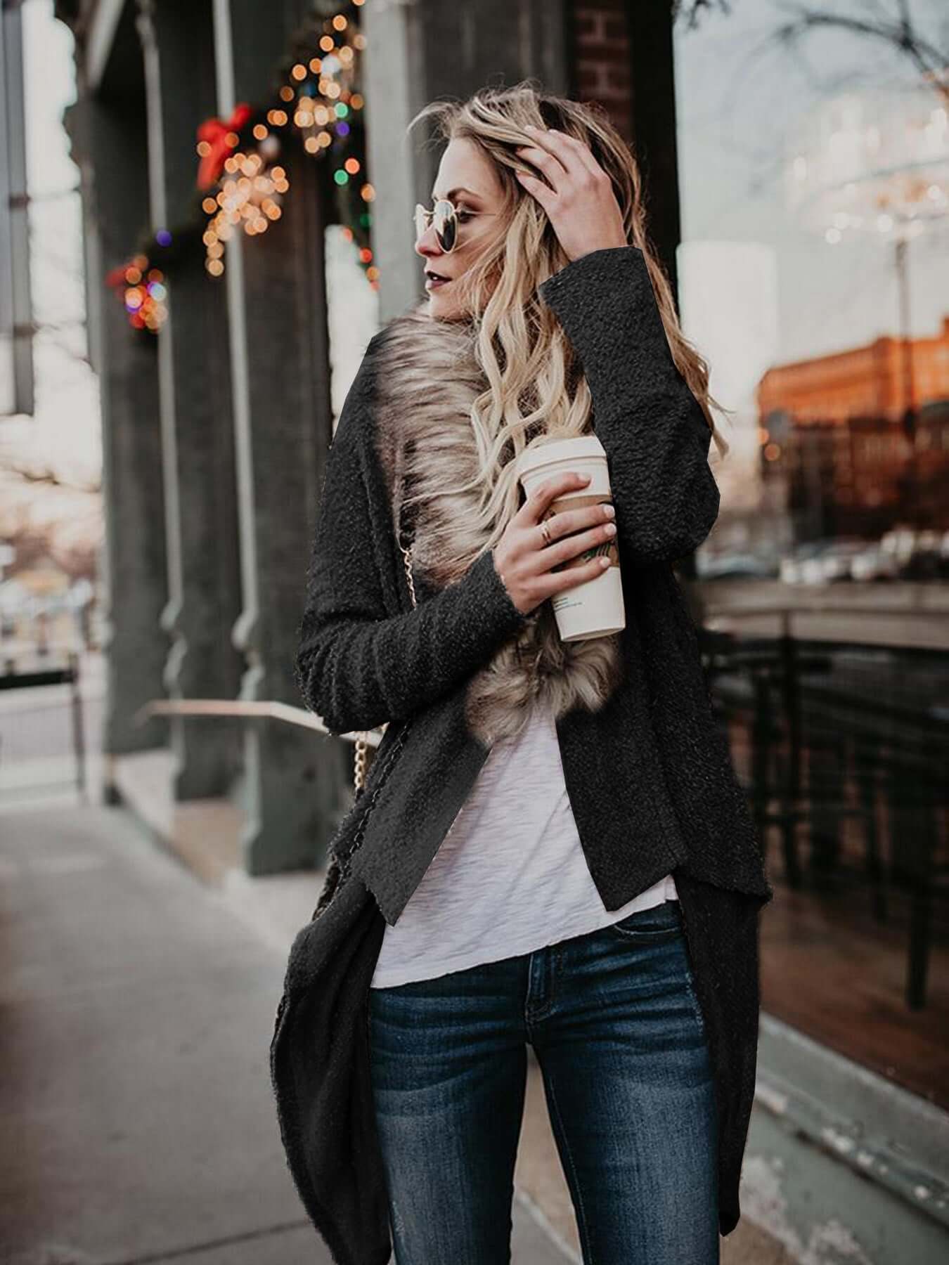 Women's Fur Collar Plush Trench Coat Fur collar cardigan plush trench coat | Ectron Online