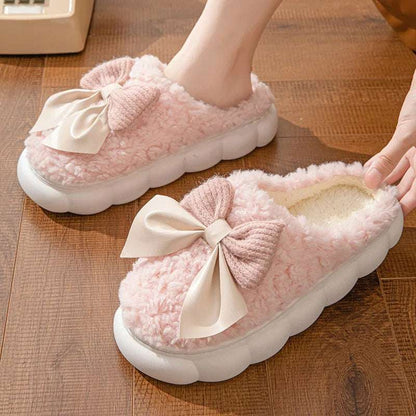 Women's Winter Fur Slippers – Cute Bow, Non-Slip, Plush Comfort Winter Warm Fur Slippers For Women Cute | Ectron Online