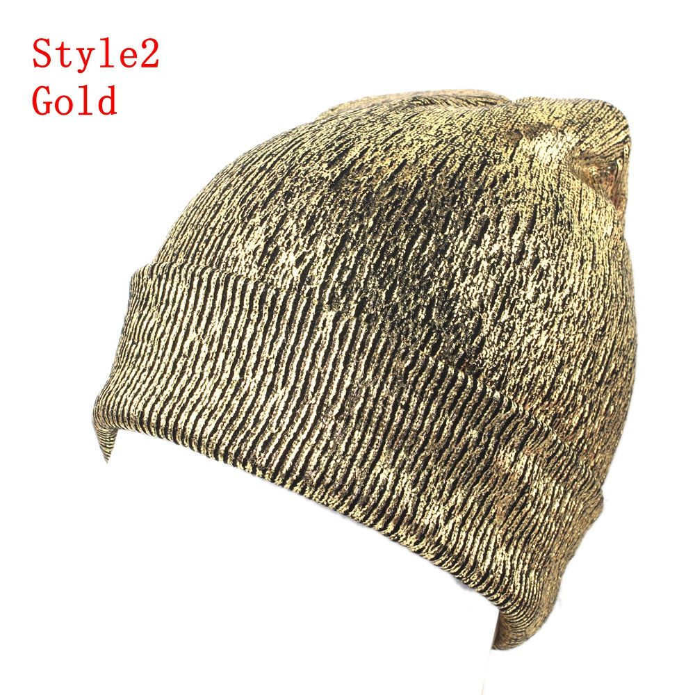 Autumn and winter new hat color hair ball knit hat men and women warm gold silver shiny wool hat