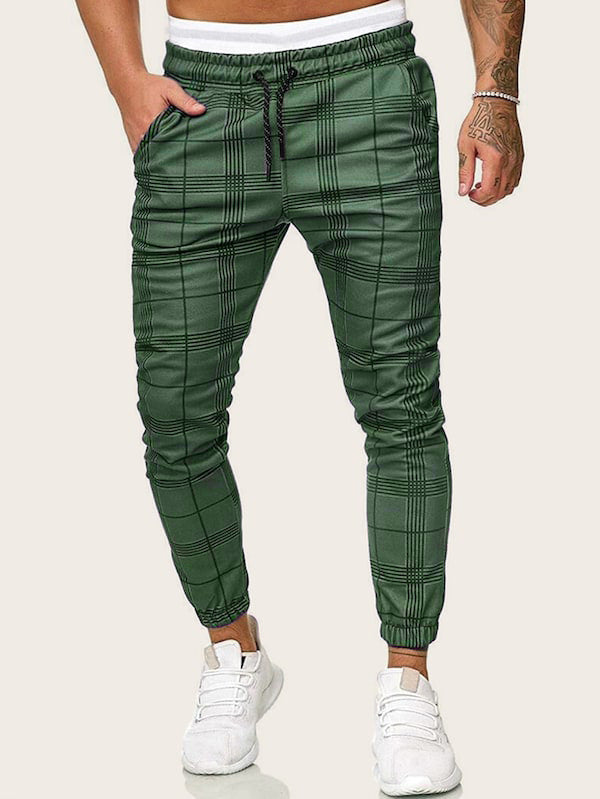 Micro-elastic plaid pants