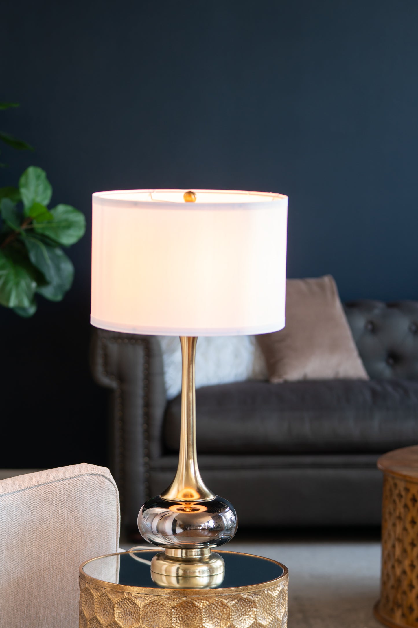 Modern Table Lamp with Glass Drum Shade - 29" Tall Desk Lamp