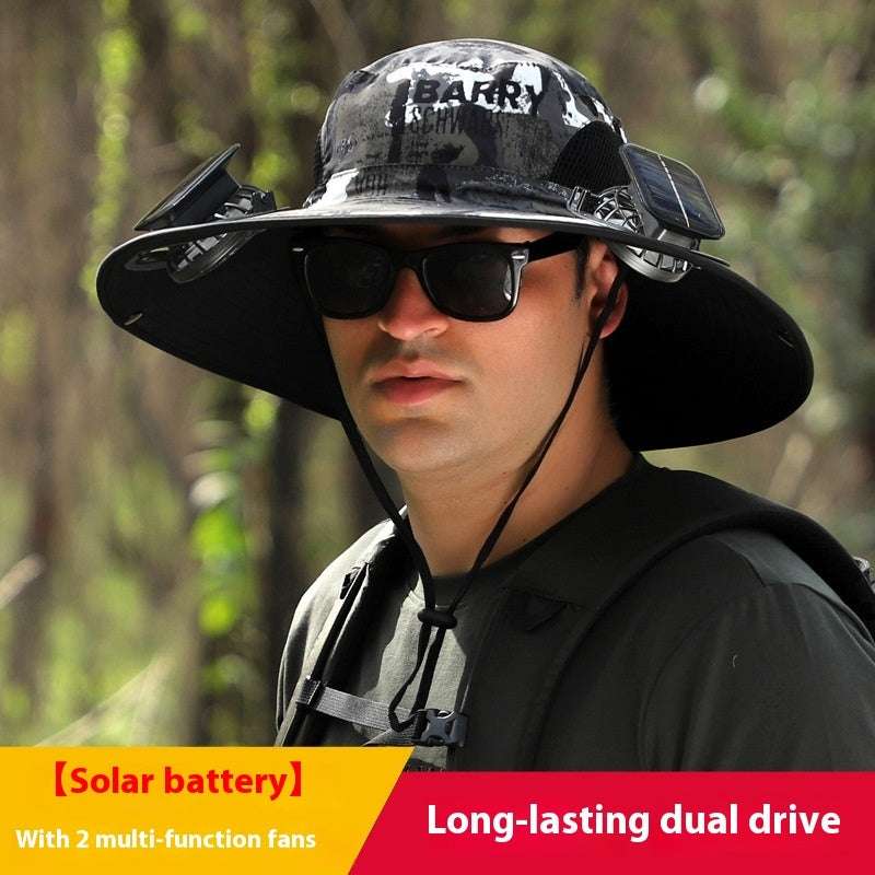 Solar-Powered Outdoor Sun Hat with Fan – Wide Brim Cooling Hat Outdoor Wide Brim Sun Hat With Solar Fan | Ectron Online