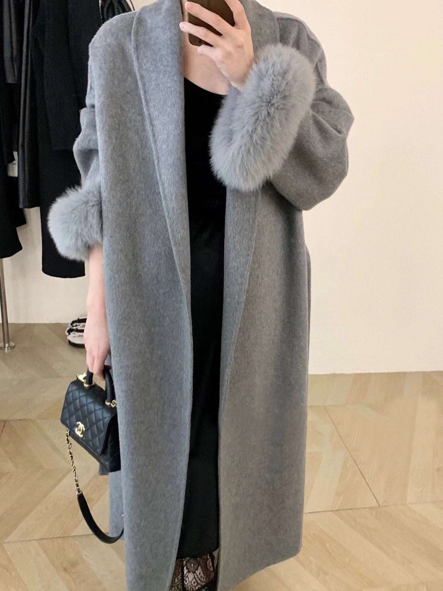 Women's Long Reversible Cashmere Coat - Lapel Style Women's Long Lapel Reversible Cashmere C | Ectron Online