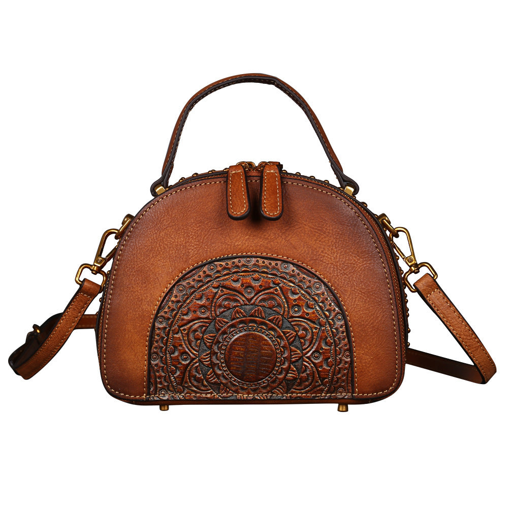 Vintage leather handbag multi-functional suede cowhide