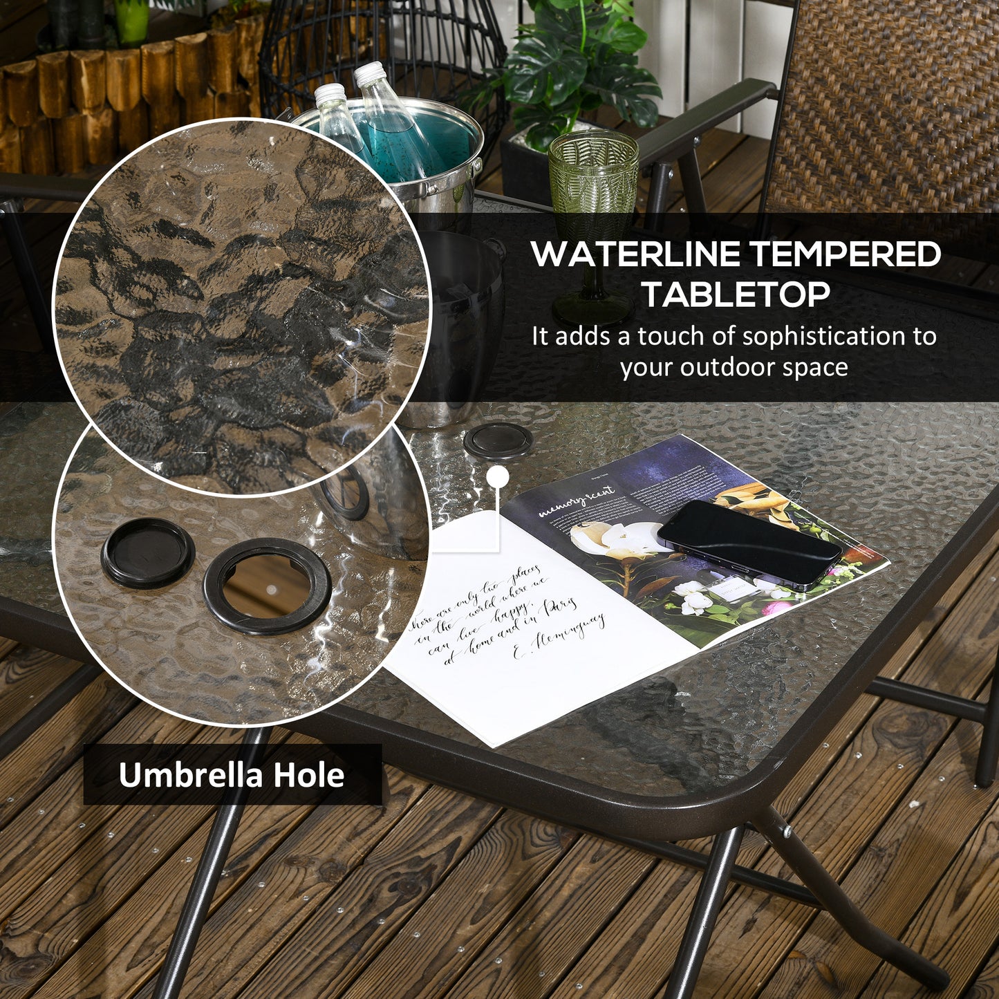 5-Piece Foldable Wicker Patio Dining Set with Umbrella Hole