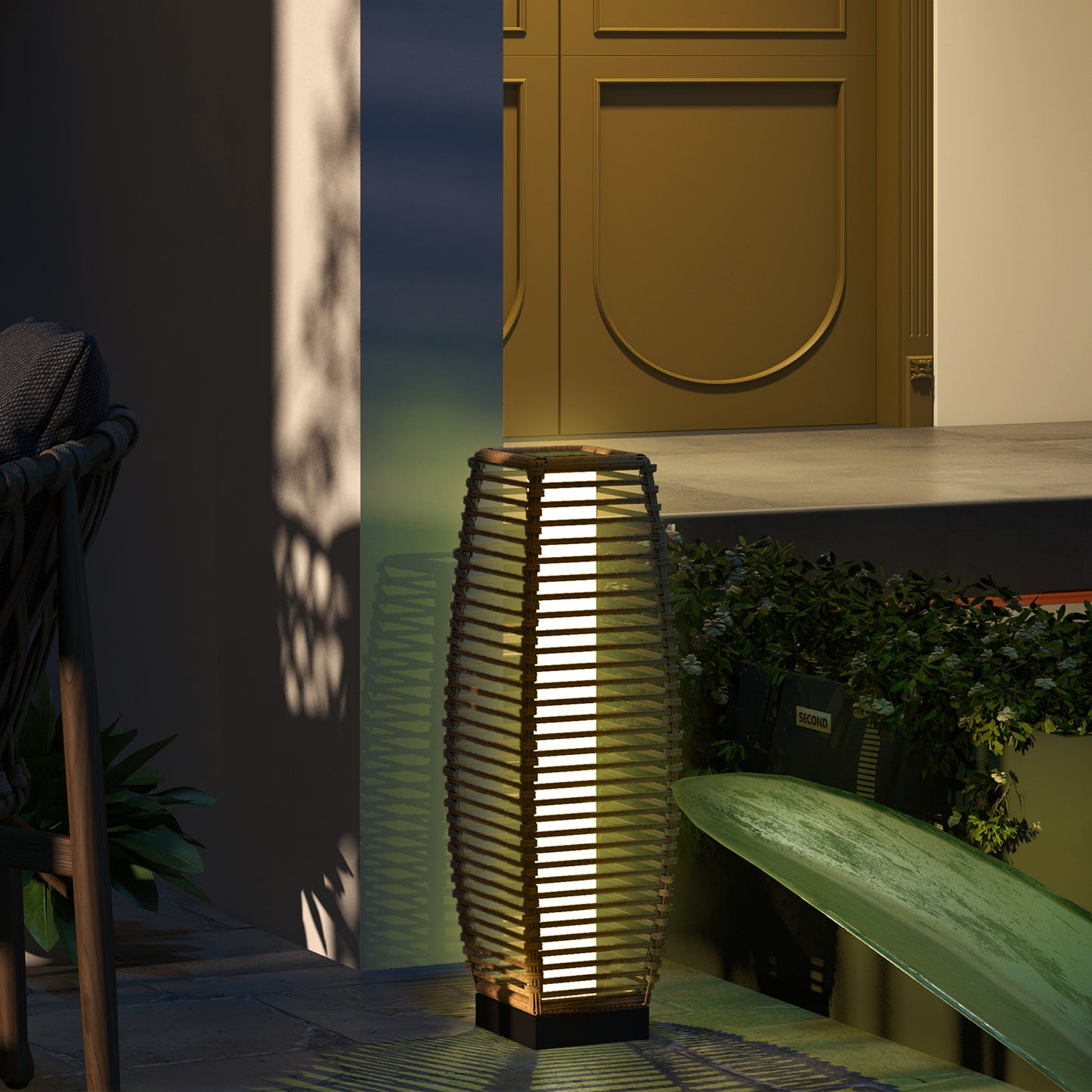 Solar Rattan Floor Lamp | Outdoor Garden Lantern & Pathway Light