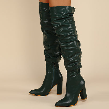 Chunky Heel High Zipper High Leg Boot