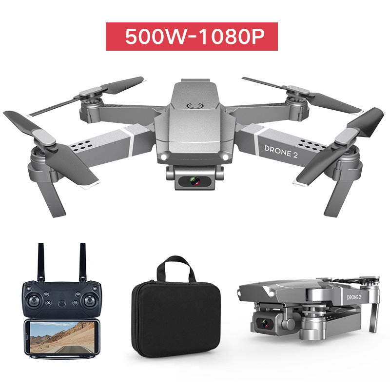 Folding quadcopter drone kit with controller, carry case, and 500W-1080P badge