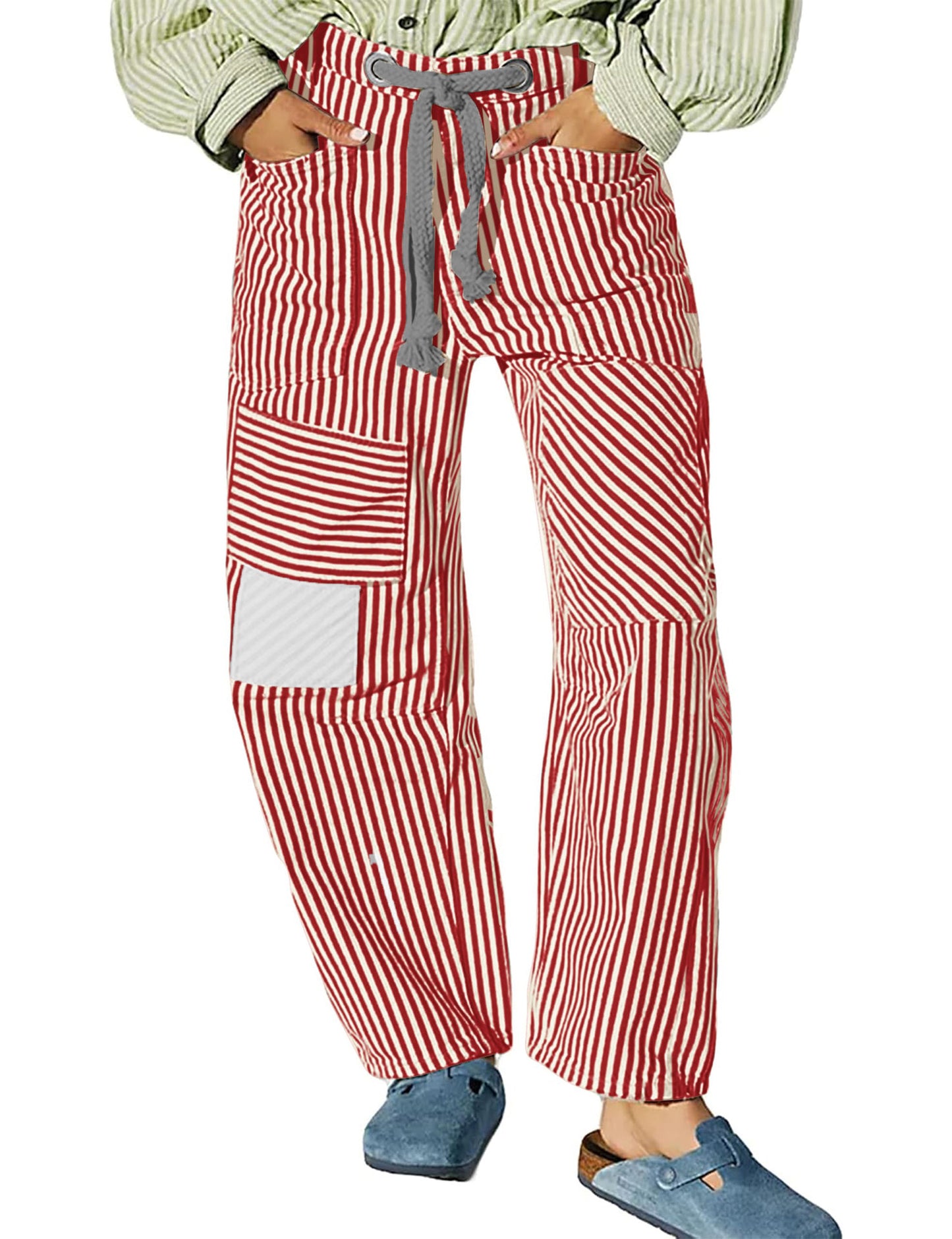 Women's Striped Wide-Leg Commuter Trousers