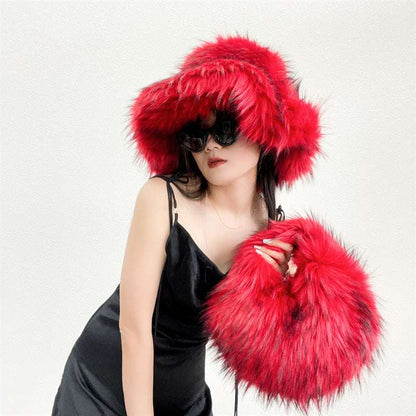 Artificial Raccoon Fur Ball Bag Plush Punk Style Y2K

