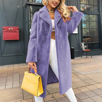 Women's Elegant Plush Long Coat | Lace-Up Turn-Down Collar Jacket Women's Fashionable Elegant Lace-up Turn | Ectron Online