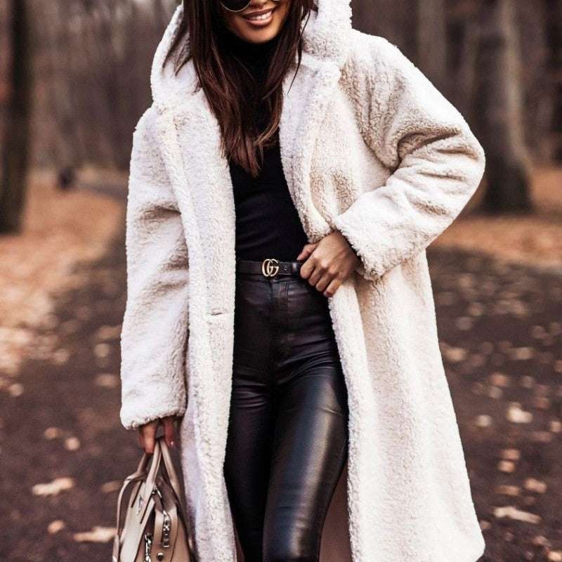 Women's Elegant Faux Fleece Long Teddy Coat Autumn Winter Fashion Elegant Long Coat | Ectron Online