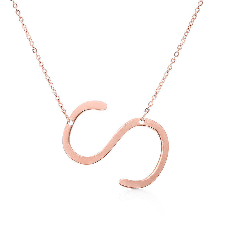 Fabulous Rose Gold Plated Stainless Steel Initial Letter Pendant Necklace