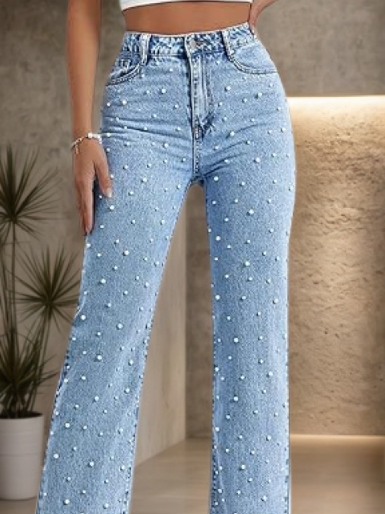Women's Nail Bead Straight Leg Jeans