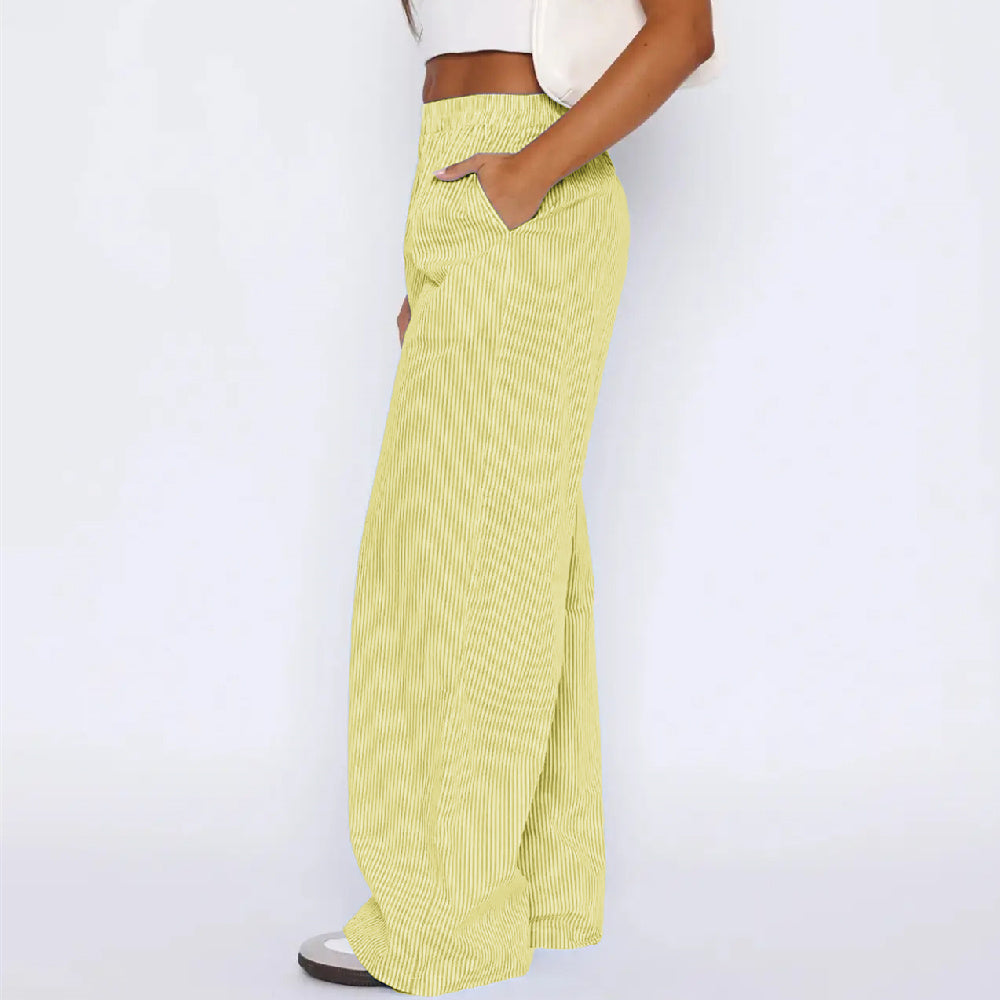 Women's Striped Wide-Leg Trousers Striped Trousers With Pockets Ins Fashio | Ectron Online