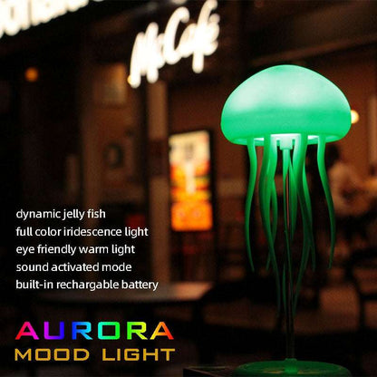 Green glowing jellyfish lamp with dark green tentacles and rounded dome shade