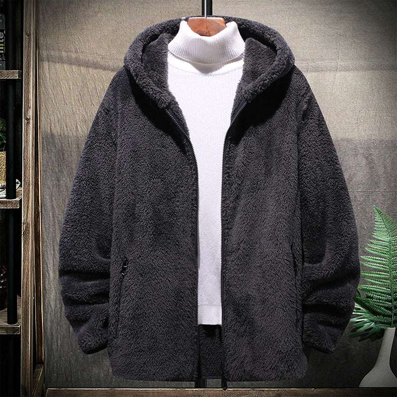 New Men's Large Size Fleece Hooded Jacket New Large Size Men's Casual Grain Fashio | Ectron Online
