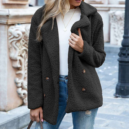 Women's Fluffy Lapel Coat - Loose Winter Jacket Loose Lapel Fluffy Coat Winter Button Ja | Ectron Online