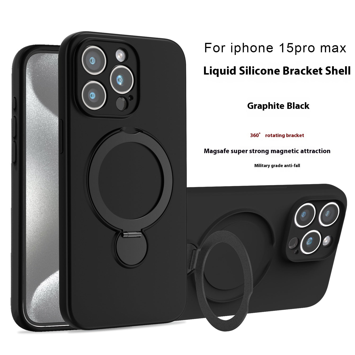 {{ brand }} Liquid Silicone Magnetic Bracket Phone Case - Anti-Fall Protection Graphite Black - Liquid Silicone Magnetic Bracket Phone C