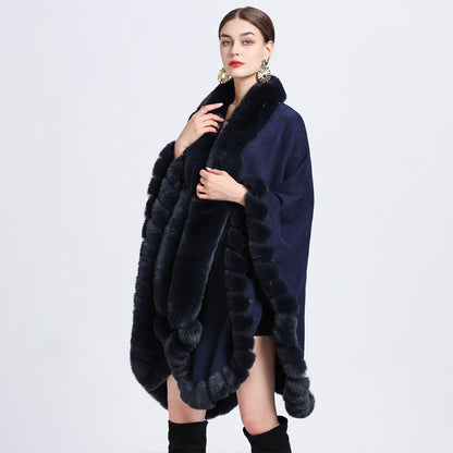 Women's Oversized Rex Rabbit Fur Collar Cardigan Rex Rabbit Fur Collar Shawl Irregular Ov | Ectron Online