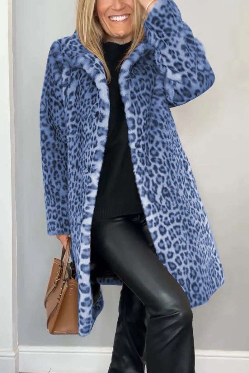 Cozy Leopard Print Mid-Length Coat Fall Winter Leopard Print Plush Mid-leng | Ectron Online