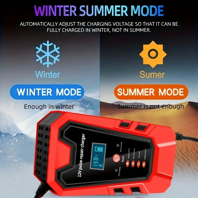 Smart 12V Car & Motorcycle Battery Charger | LCD Display Maintainer