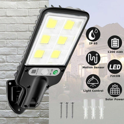 Black outdoor solar LED street light with motion sensor and square lamp head