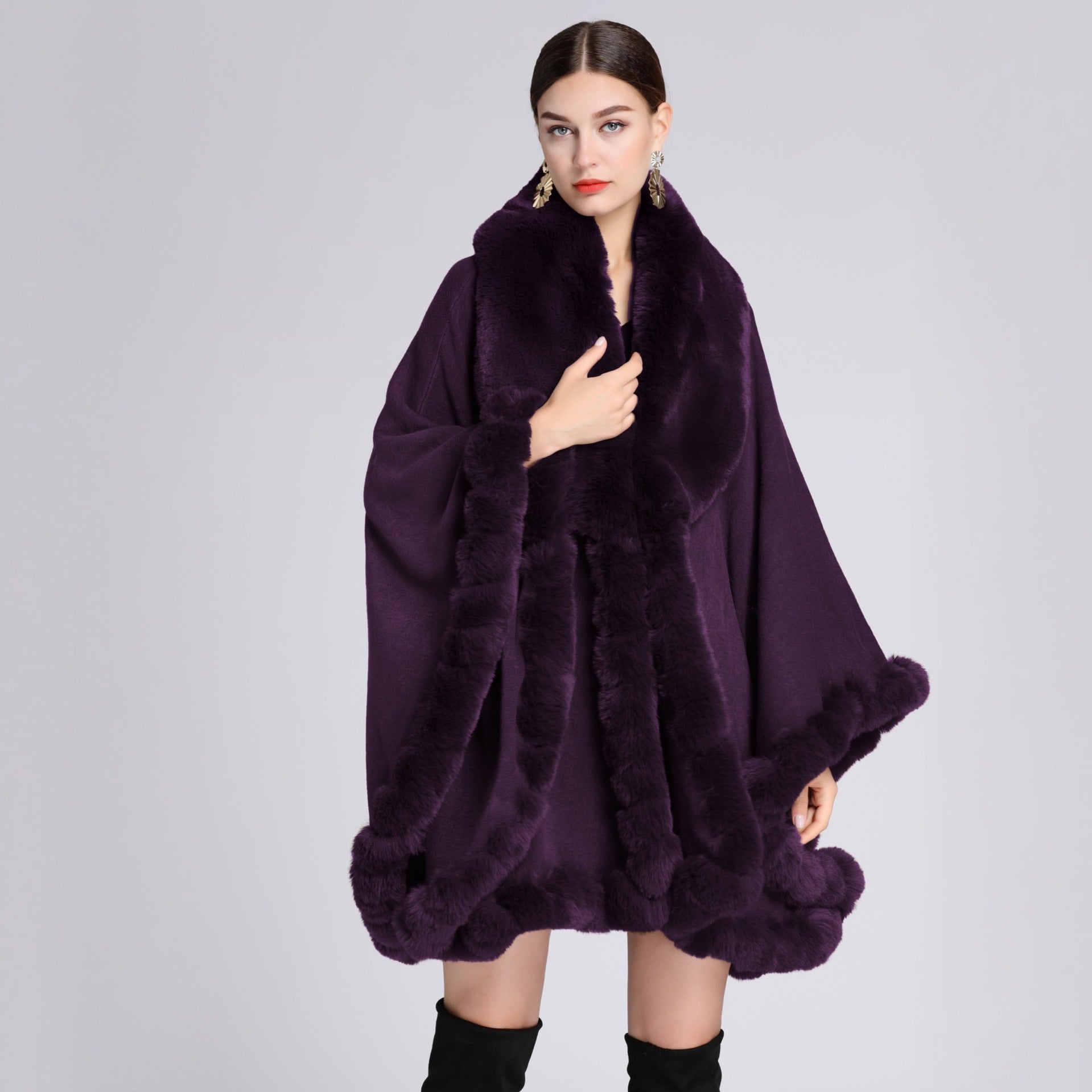 Women's Oversized Rex Rabbit Fur Collar Cardigan Rex Rabbit Fur Collar Shawl Irregular Ov | Ectron Online