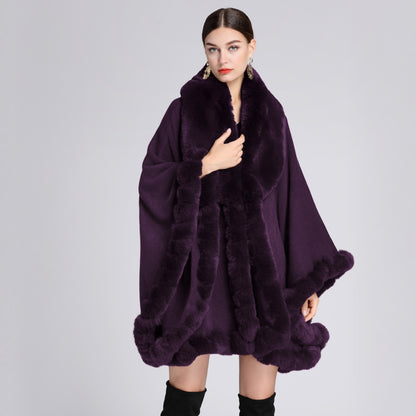 Women's Oversized Rex Rabbit Fur Collar Cardigan Rex Rabbit Fur Collar Shawl Irregular Ov | Ectron Online