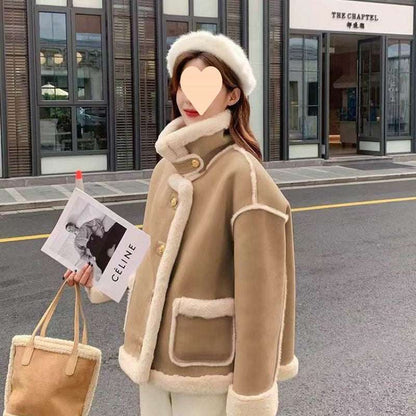 Women's Korean Suede Motorcycle Clothing Berber Fleece Coat