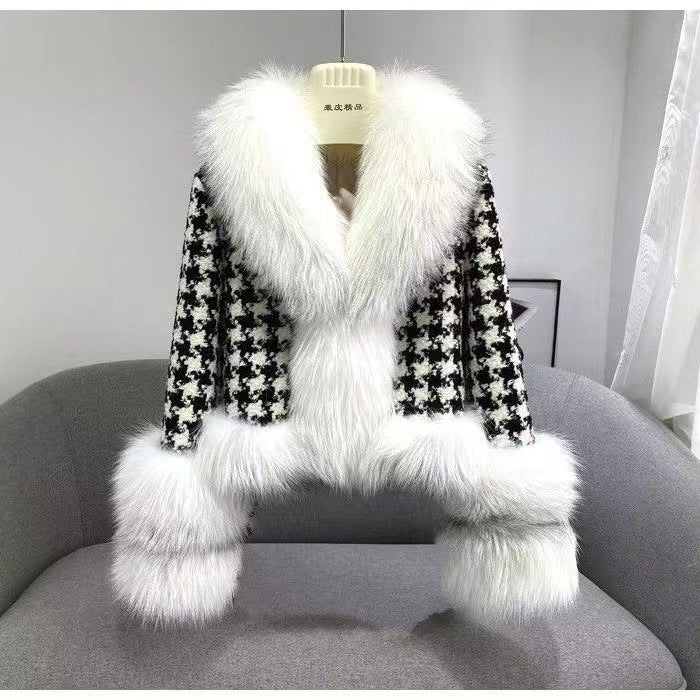 Women's Short Houndstooth Coat Fur Coat Women's Short Houndstooth Fur C | Ectron Online