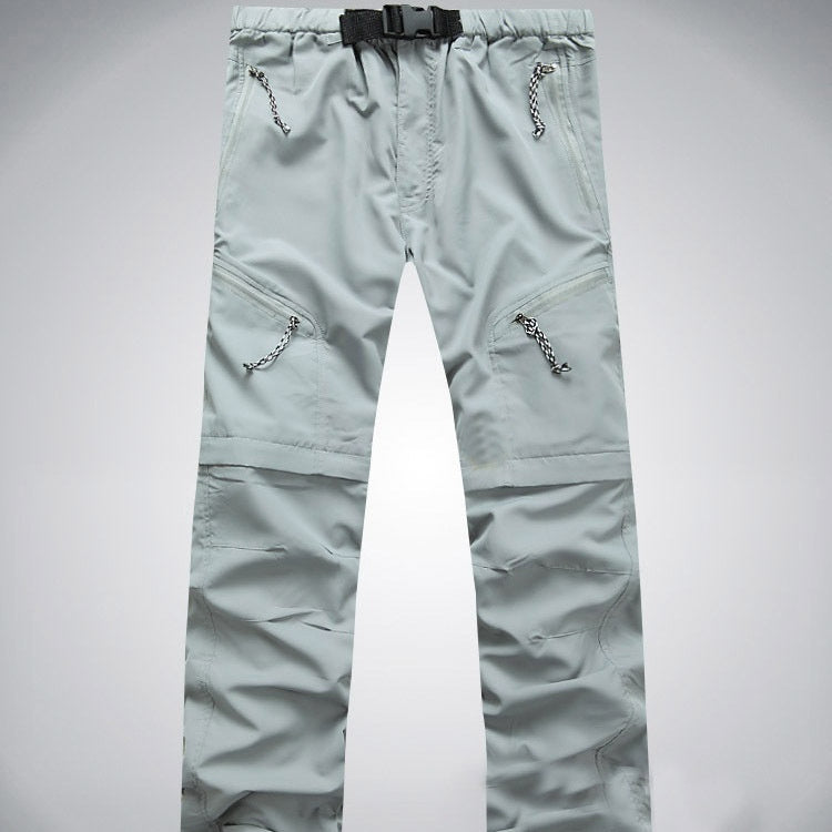 Men's quick-drying overalls, light gray cargo pants with chain zip pulls
