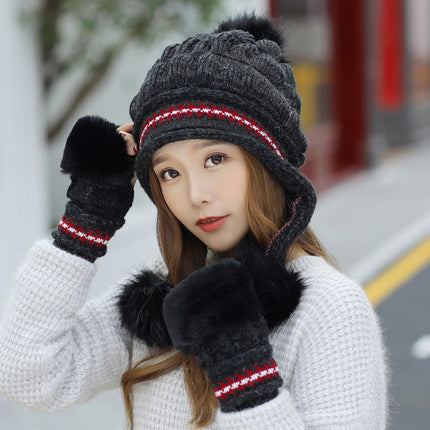 Women's Fleece Beanie with Ear Flaps | Warm Winter Ski & Outdoor Hat Cozy Knit Fleece-Feel Beanie With Ear Fl | Ectron Online