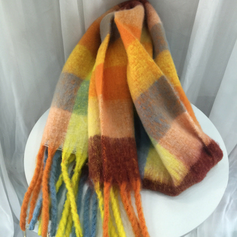 Women's Autumn Colorful Striped Warm Cashmere Plaid Scarf Scarves | Ectron Online