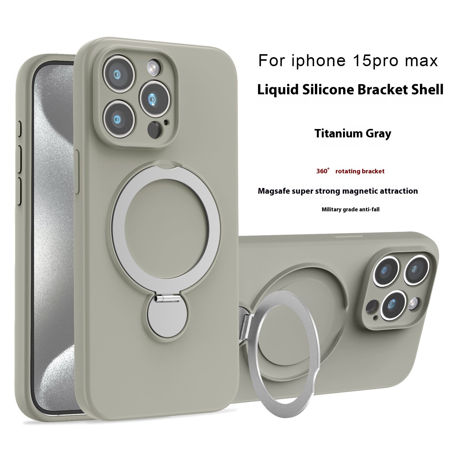 {{ brand }} Liquid Silicone Magnetic Bracket Phone Case - Anti-Fall Protection Titanium Gray - Liquid Silicone Magnetic Bracket Phone C