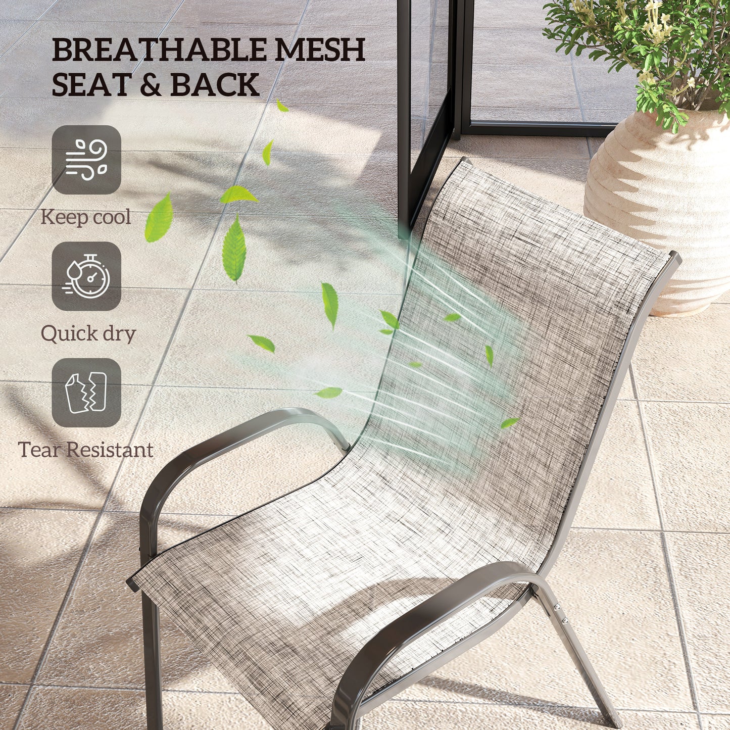 Set of 4 Stackable Outdoor Dining Chairs - Mixed Gray Patio Seating