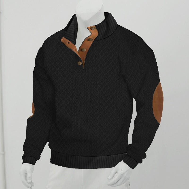 Men's Stand Collar Jacquard Knitted Pullover - Long Sleeve Sweater