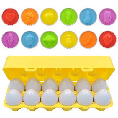 Yellow egg-shaped mold set with various colored tops and a yellow carrying case.