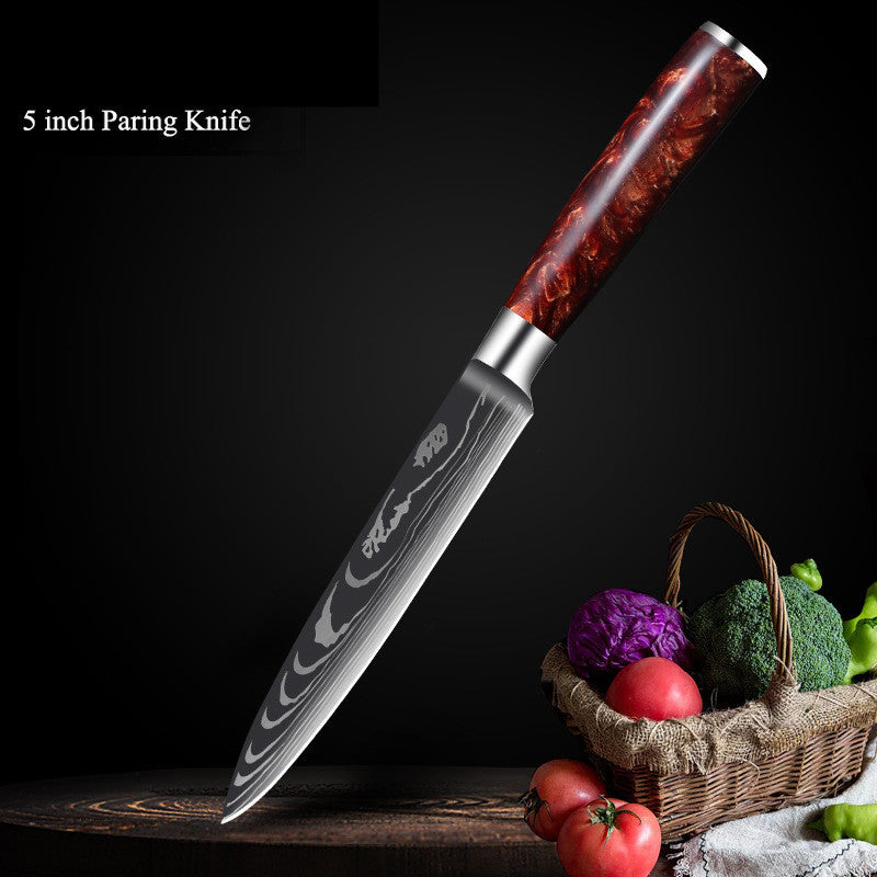 Premium Cutlery | Damascus Steel | with Red Resin Handles Kitchen Knives Set | Ectron Online