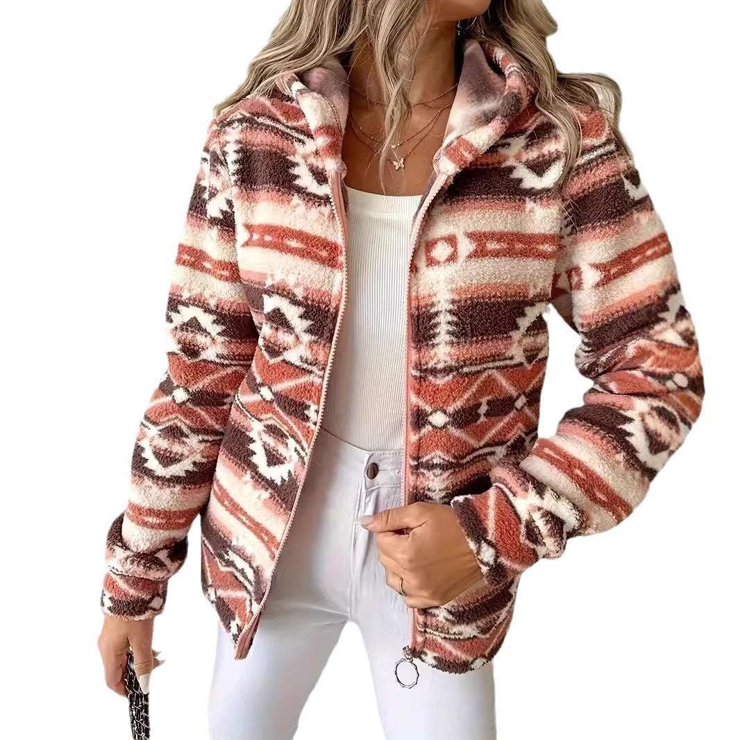 Casual Geometric Pattern Hooded Jacket Fashion Casual Geometric Pattern Printed | Ectron Online