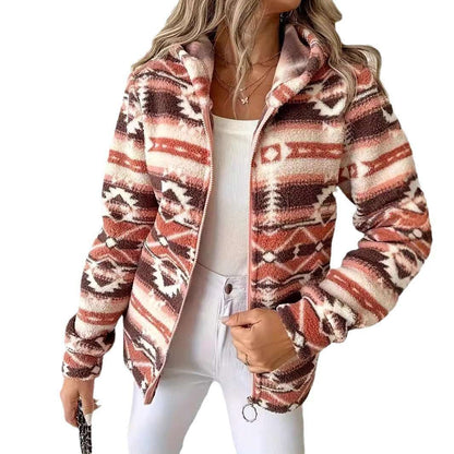 Casual Geometric Pattern Hooded Jacket Fashion Casual Geometric Pattern Printed | Ectron Online
